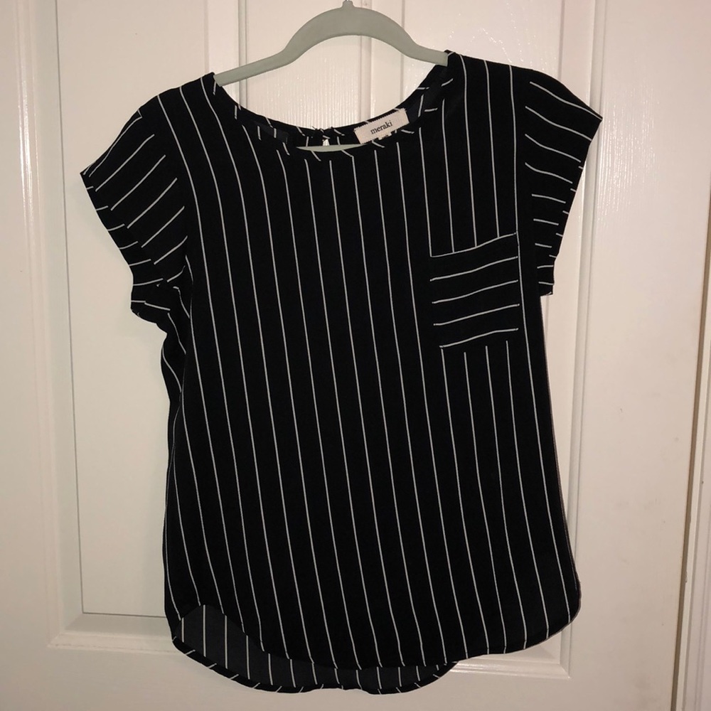 Meraki Black blouse with white stripes